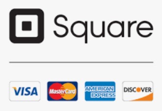 Square payment logo. Accepts Visa, Mastercard, American Express, and Discover.